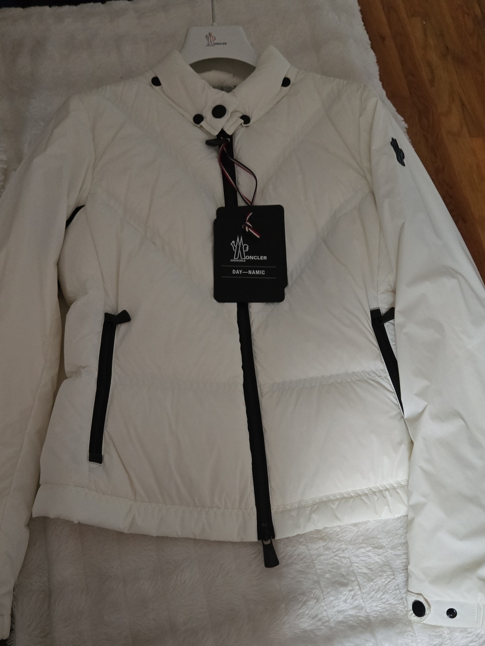 Moncler White Puffer Jacket with Black Trim